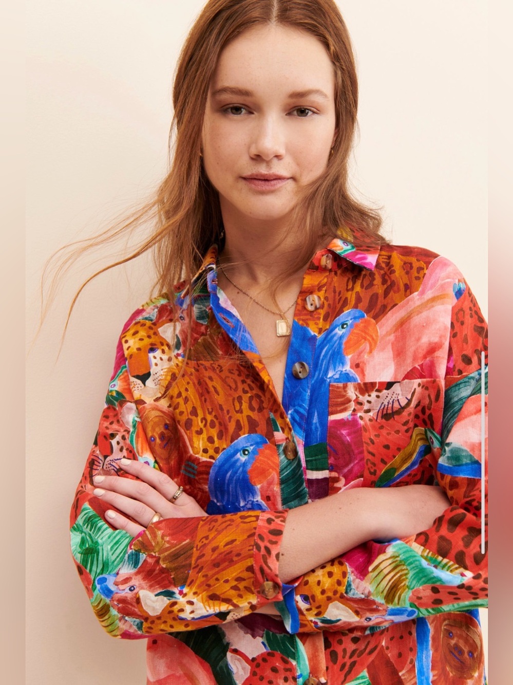 Farm Rio Animal Collage Linen Romper - Picture 3 of 3